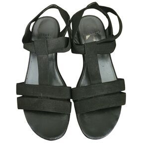 Stuart Weitzman Black Elastic Strappy Flat Sandals Women 7M Spain Minimalist Vtg